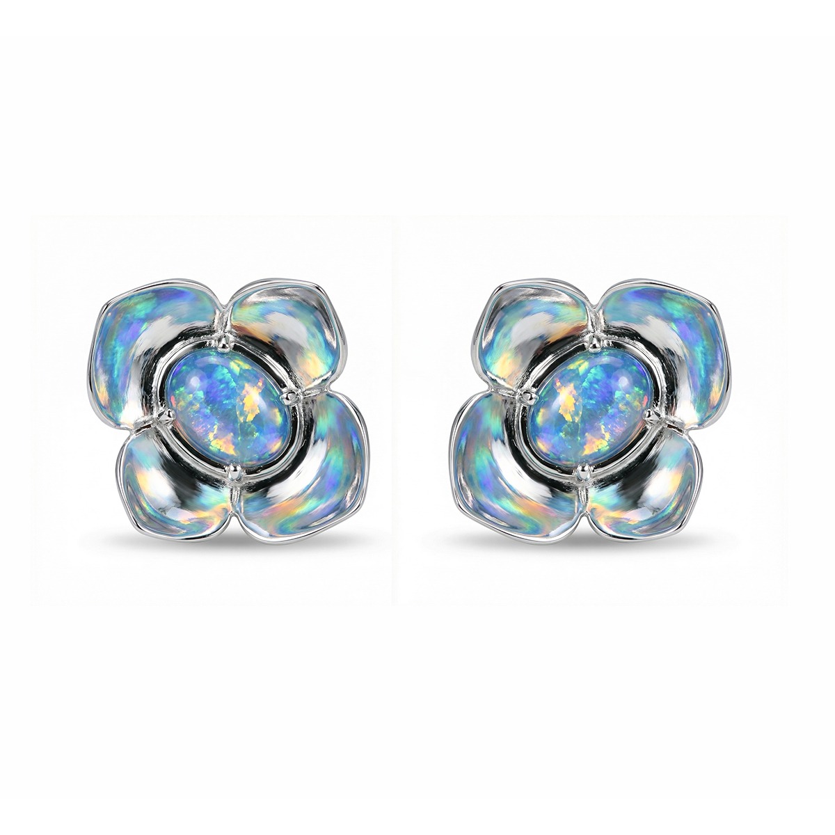 Iridescent Opal Blossom Stud Earrings