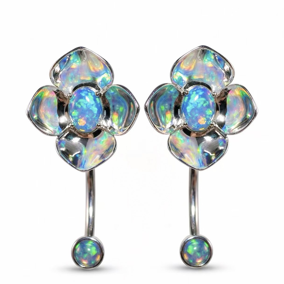 Iridescent Opal Blossom Stud Earrings - Image 3