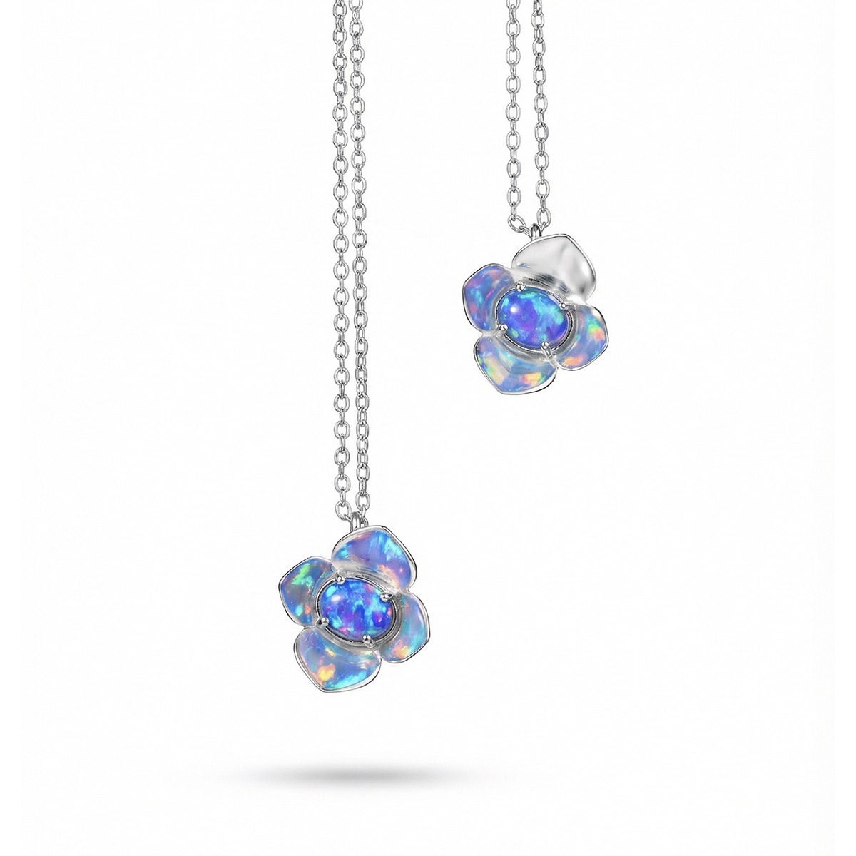 Iridescent Opal Blossom Pendant Necklace
