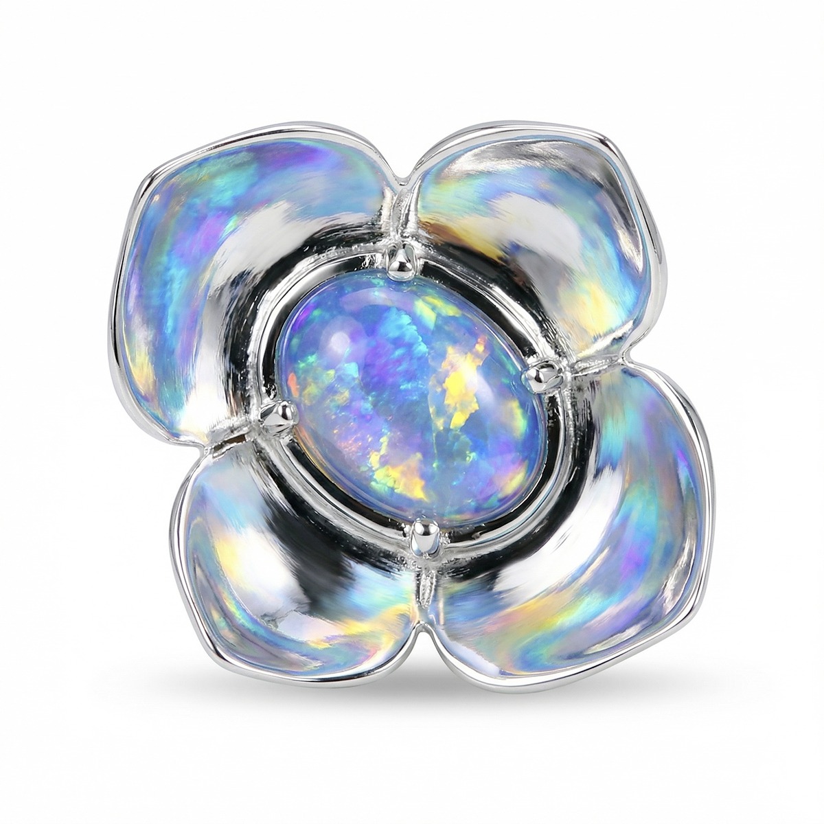 Iridescent Opal Blossom Stud Earrings - Image 2