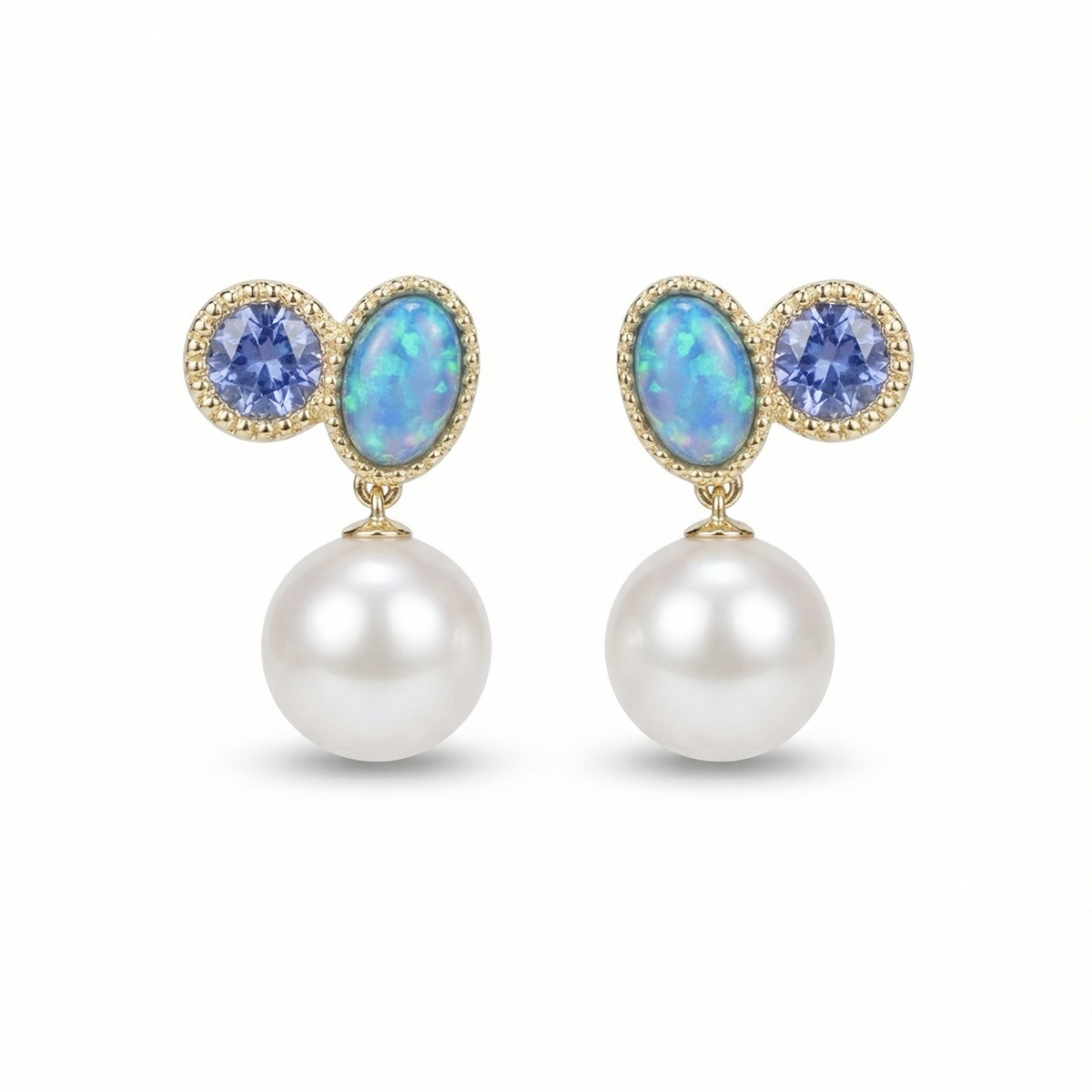 Opal Sapphire Pearl Earrings