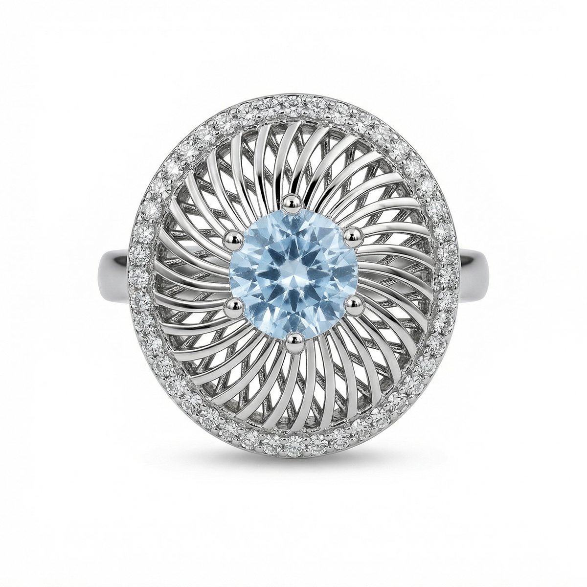 Moiré Aquamarine Kinetic Ring