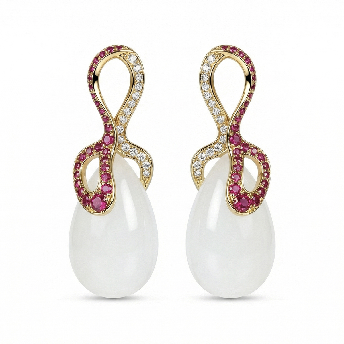 Ruby Hulu Earrings with Hetian Jade