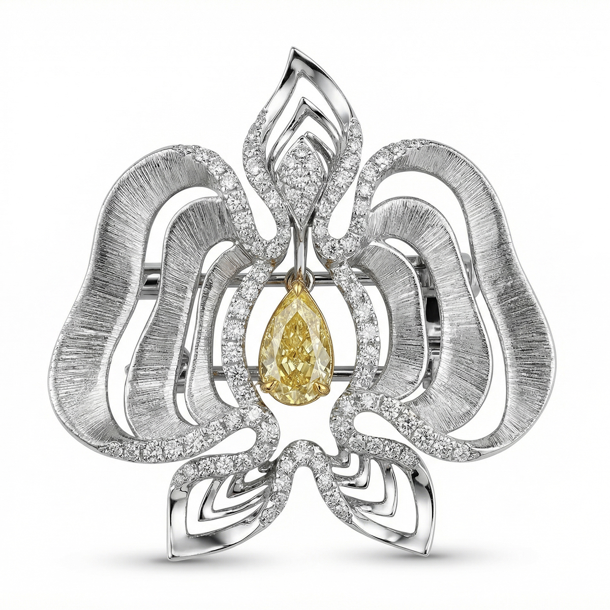 Orchid Brooch-Pendant with Yellow Diamond